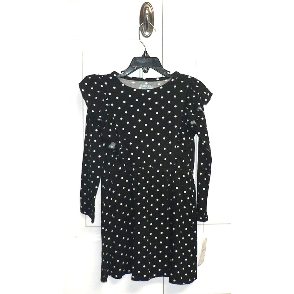 Harper Canyon Girls Long Sleeve Ruffle Dress Black &‎ White Polka Dots Sz 4 $18